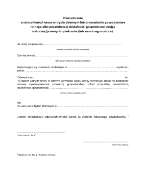Parent Employment or Education Declaration Form
