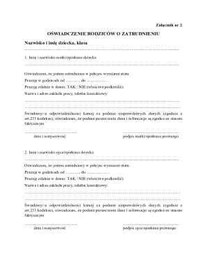 Parental Employment Declaration Form