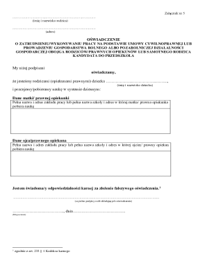 Parent Employment Declaration for Preschool