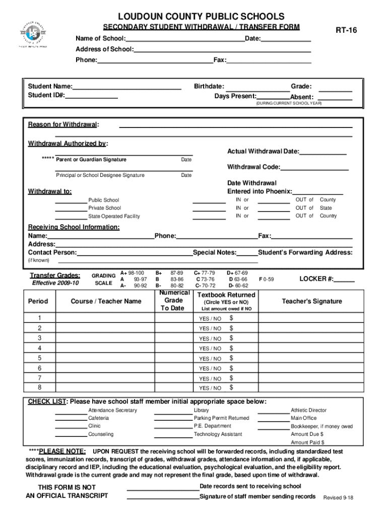 Loudoun County Student Withdrawal Form - Blank Fillable Template | Fill ...