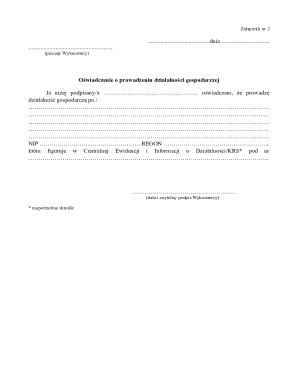 Oświadczenie o prowadzeniu działalności gospodarczej