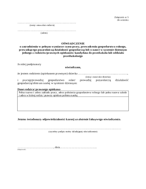 Parent Employment Declaration for Preschool