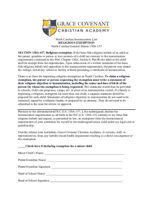 North Carolina Religious Exemption Form