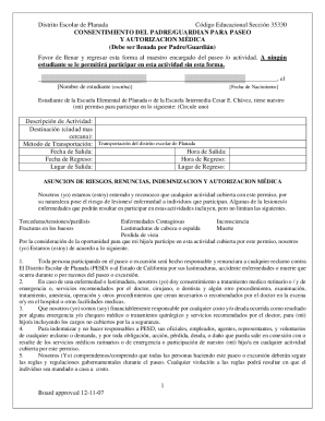 Parent Guardian Consent for Field Trip and Medical Authorization