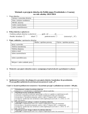 Polish Kindergarten Admission Application