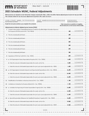 2025 Schedule M1NC, Federal Adjustments