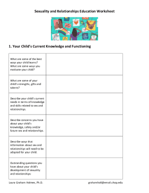 Sexuality and Relationships Education Worksheet