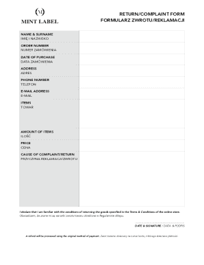 Return/Complaint Form