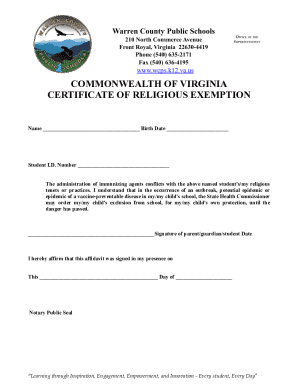 Virginia Certificate of Religious Exemption