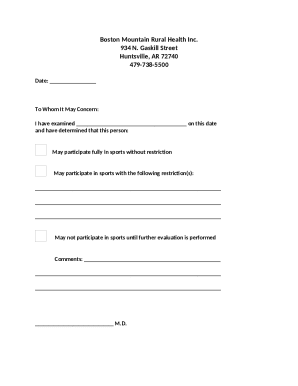 Sports Participation Medical Clearance Form