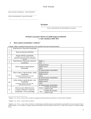 Polish Kindergarten Admission Application Form