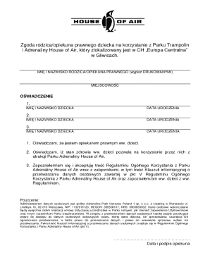 Parent Consent Form for Trampoline Park