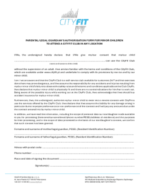 Parental Consent Form for CityFit Club