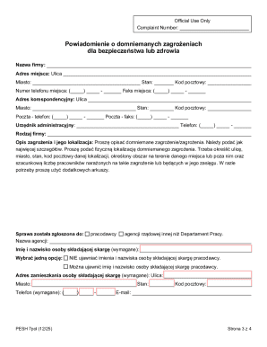 New York Safety and Health Hazard Notification Form