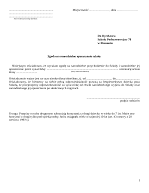 Zgoda na samodzielne opuszczanie szkoły