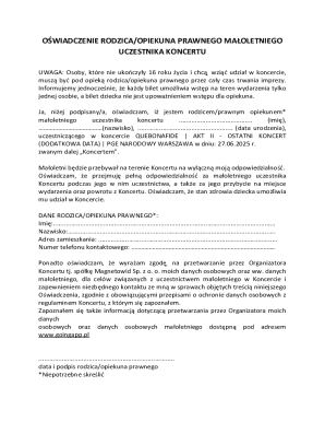 Parent Guardian Consent Form for Concert