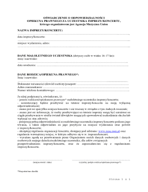 Legal Guardian Responsibility Statement for Event/Concert