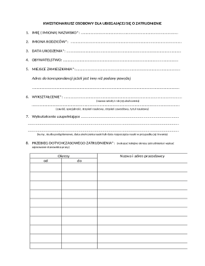 Polish Employment Application Form