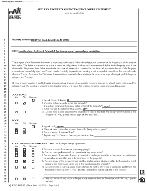 New Jersey Seller’s Property Condition Disclosure Statement