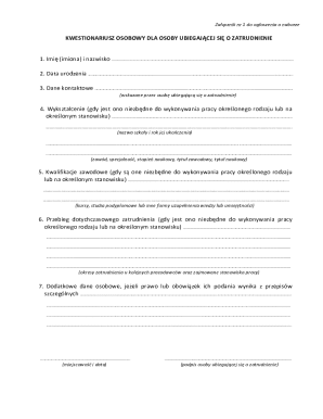 Personal Questionnaire for Employment Application