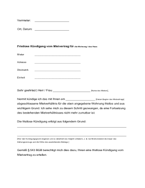 Fristlose Kündigung vom Mietvertrag