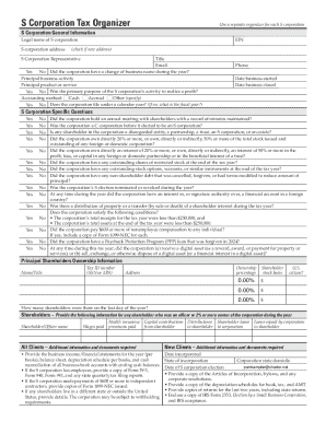S Corporation Tax Organizer