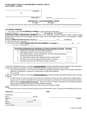 Illinois Arbitration Case Management Order