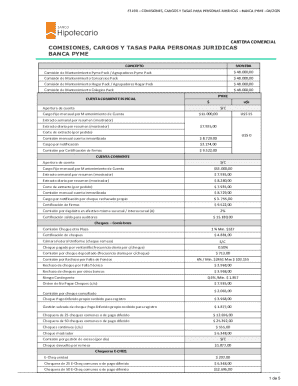 Comisiones y Tasas para Personas Jurídicas