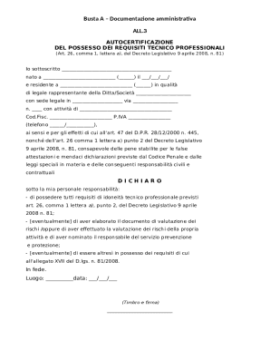 Italian Technical Professional Requirements Self-Certification