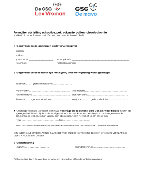 Dutch School Holiday Exemption Form
