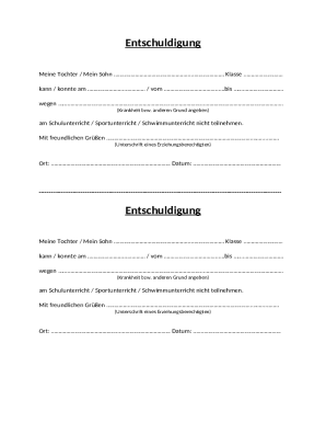 German School Excuse Note