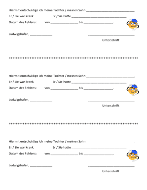 German School Absence Excuse Note