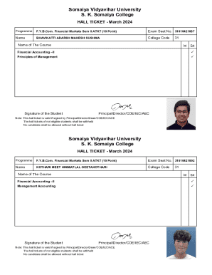 Hall Ticket for F.Y.B.Com. Financial Markets Sem II ATKT Exam