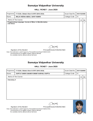 Somaiya Vidyavihar University Hall Ticket