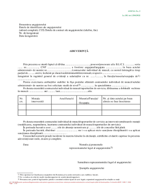 Romanian Employment Verification Certificate