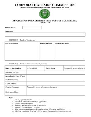 Corporate Affairs Commission Certified True Copy Application
