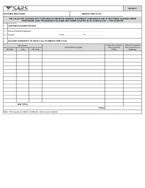 Customs and Excise Rebate Form