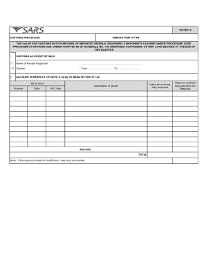 Customs and Excise Rebate Form