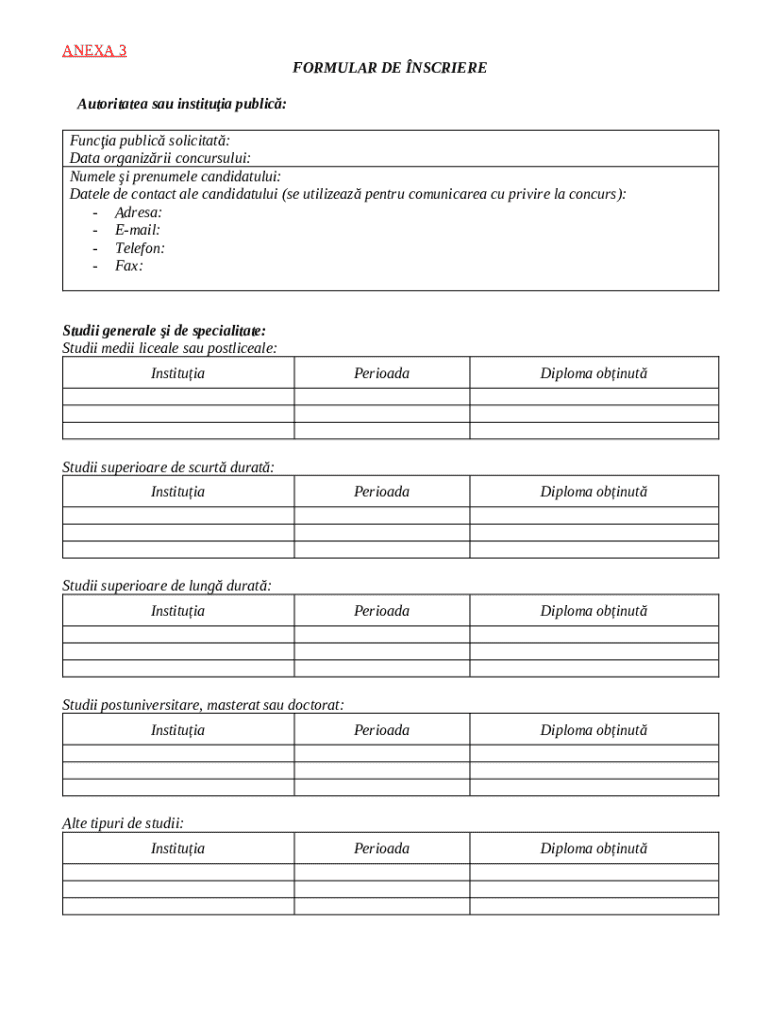 Romania Public Sector Job Application Form - Blank Fillable Template ...