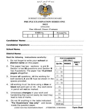 Surekey Examinations Board English Pre-Ple Exam