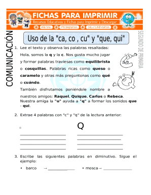 Ficha de Uso de la ca co cu y que qui para Segundo de Primaria. FICHAS PARA IMPRIMIR