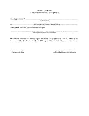 Oświadczenie o miejscu zamieszkania praktykanta