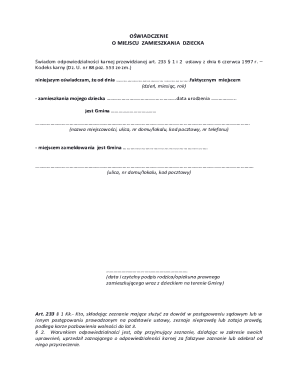 Child Residence Declaration Form