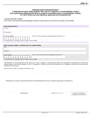 ZSR-10 Child Care Declaration Form