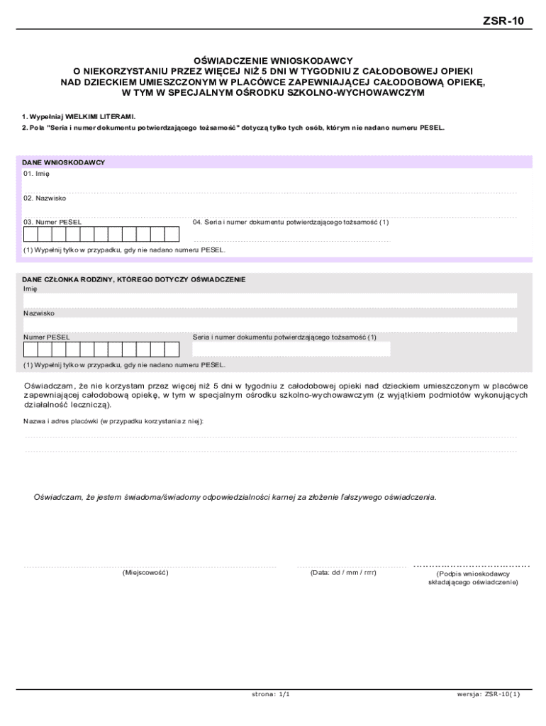 ZSR-10 Child Care Exemption Form - Blank Fillable Template | Fill Out ...
