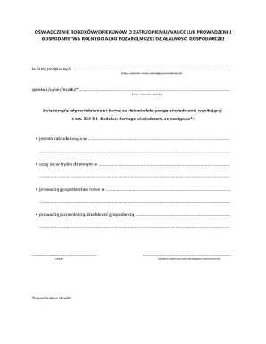 Parental Declaration of Employment or Business Activity