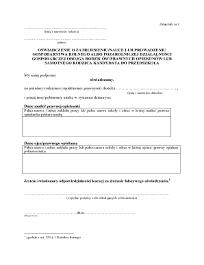 Parent Employment Declaration for Preschool