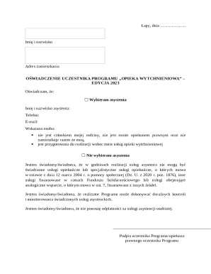 Oświadczenie Uczestnika Programu Opieka Wytchnieniowa