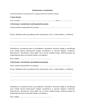 Oświadczenie o zatrudnieniu rodziców