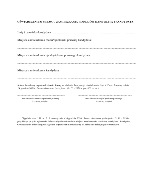 Oświadczenie o Miejscu Zamieszkania Rodziców Kandydata